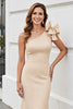 Load image into Gallery viewer, Apricot One Shoulder Satin Mermaid Long Formal Dress with Bow