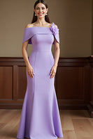 Load image into Gallery viewer, Lilac Satin Mermaid Long Mother of the Bride Dress with 3D Flowers