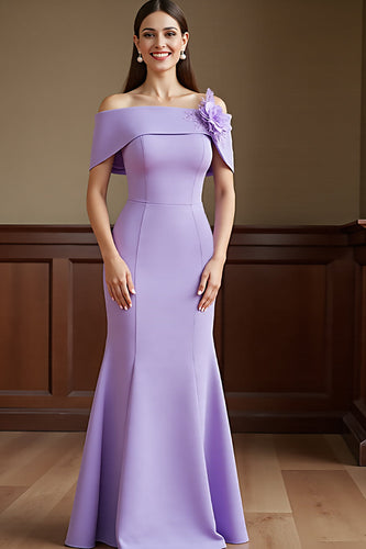 Lilac Satin Mermaid Long Mother of the Bride Dress with 3D Flowers