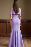 Load image into Gallery viewer, Lilac Satin Mermaid Long Mother of the Bride Dress with 3D Flowers