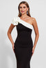 Load image into Gallery viewer, Black Satin One Shoulder Long Mermaid Formal Dress