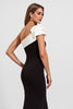 Load image into Gallery viewer, Black Satin One Shoulder Long Mermaid Formal Dress