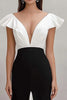 Load image into Gallery viewer, Black and White V-Neck Mermaid Satin Long Formal Dress