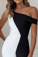 Load image into Gallery viewer, Black and White Mermaid Long Formal Dress with Ruffles
