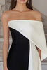 Load image into Gallery viewer, Black White Satin Strapless Sheath Long Formal Dress