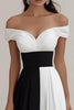Load image into Gallery viewer, Black White A Line Off The Shoulder Satin Long Formal Dress