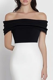 Black and White Satin Off the Shoulder Mermaid Formal Dress