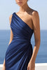 Load image into Gallery viewer, Navy One Shoulder Mermaid Ruched Long Formal Dress