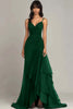 Load image into Gallery viewer, Dark Brown Spaghetti Straps Ruffled A Line Long Formal Dress