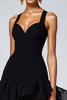 Load image into Gallery viewer, Black Spaghetti Straps Ruffled A-Line Long Formal Dress