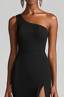 Load image into Gallery viewer, Black Mermaid One Shoulder Chiffon Long Formal Dress with Slit