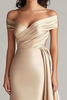 Load image into Gallery viewer, Champagne Off the Shoulder Mermaid Satin Long Formal Dress