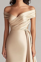 Load image into Gallery viewer, Champagne Off the Shoulder Mermaid Satin Long Formal Dress