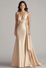 Load image into Gallery viewer, Champagne Deep V-Neck Mermaid Satin Long Formal Dress
