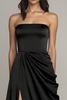 Load image into Gallery viewer, Black Strapless Satin A Line Long Formal Dress with Slit
