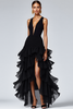 Load image into Gallery viewer, Royal Blue A Line V-Neck Ruffled Long Formal Dress with Slit