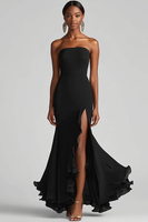 Load image into Gallery viewer, Black Strapless Sheath Chiffon Long Formal Dress with Slit