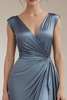 Load image into Gallery viewer, Peacock V-Neck Sheath Satin Long Formal Dress