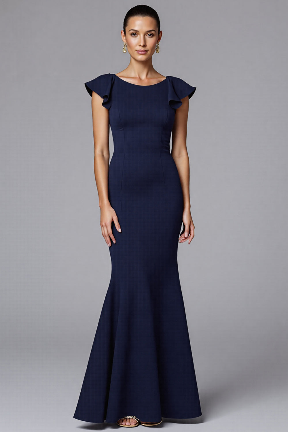 Elegant Navy Mermaid Boat Neck Long Formal Dress