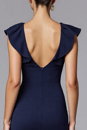 Elegant Navy Mermaid Boat Neck Long Formal Dress