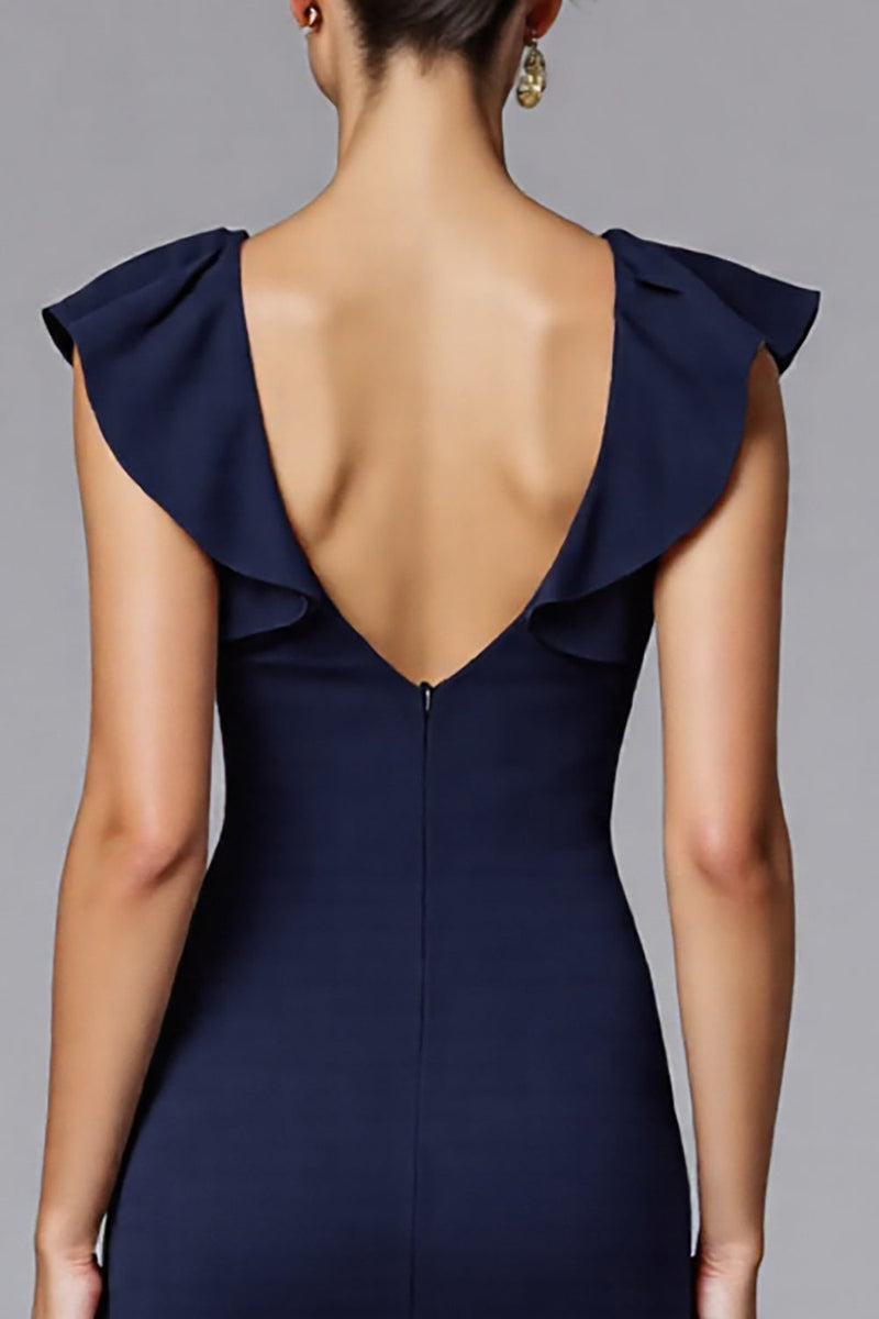 Load image into Gallery viewer, Elegant Navy Mermaid Boat Neck Long Formal Dress