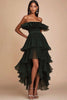 Load image into Gallery viewer, Dark Green Strapless Pleated Tiered Long Formal Dress with Ruffles