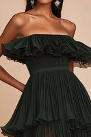 Load image into Gallery viewer, Dark Green Strapless Pleated Tiered Long Formal Dress with Ruffles