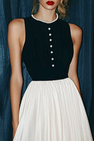 Load image into Gallery viewer, Vintage Black and White Long Round Neck A Line Formal Dress