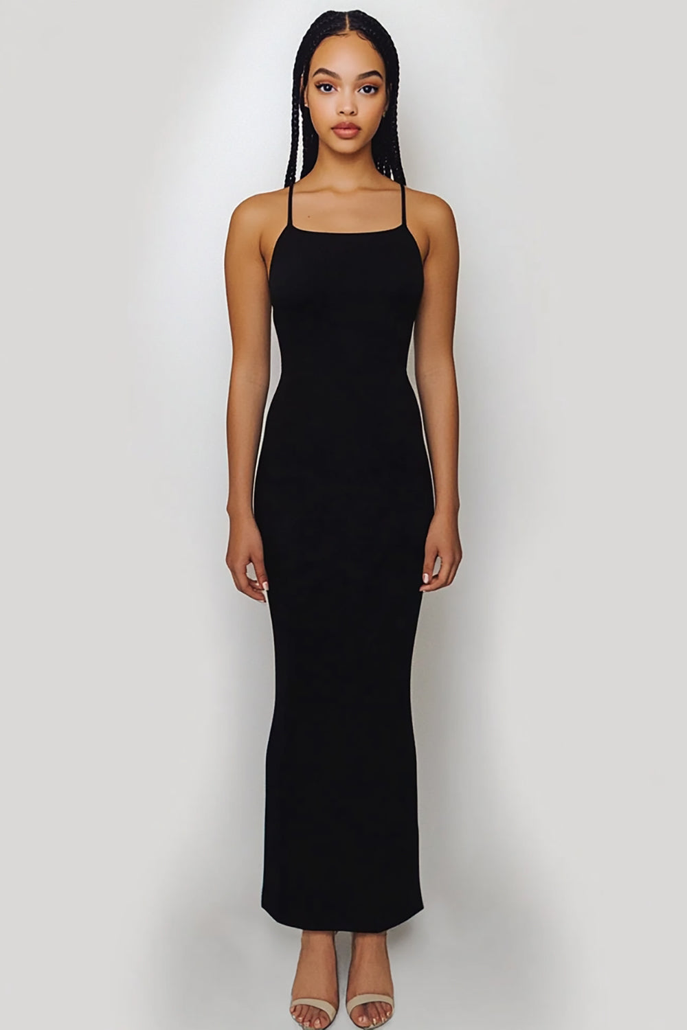 Black Spaghetti Straps Sheath Long Formal Dress