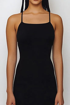 Black Spaghetti Straps Sheath Long Formal Dress