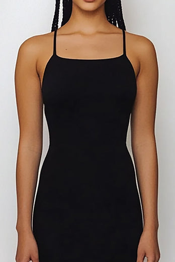 Black Spaghetti Straps Sheath Long Formal Dress