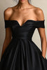 Load image into Gallery viewer, Black A Line Off the Shoulder Satin Long Formal Dress with Slit