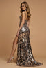 Load image into Gallery viewer, Golden Leopard Printed Metallic Long Sheath Formal Dress with Slit