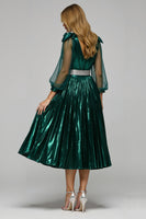 Load image into Gallery viewer, Dark Green Metallic V-Neck Midi Formal Dress with Slit