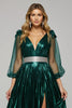 Load image into Gallery viewer, Dark Green Metallic V-Neck Midi Formal Dress with Slit