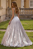 Load image into Gallery viewer, Silver Metallic Pleated V-Neck Backless A-Line Long Formal Dress