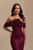Load image into Gallery viewer, Sparkly Burgundy Off the Shoulder Sequin Mermaid Long Formal Dress