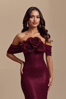 Load image into Gallery viewer, Sparkly Burgundy Off the Shoulder Sequin Mermaid Long Formal Dress
