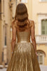 Load image into Gallery viewer, Golden Metallic Pleated A-Line Long Formal Dress with Slit