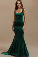 Load image into Gallery viewer, Dark Green Square Neck Mermaid Long Formal Dress