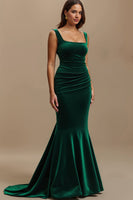 Load image into Gallery viewer, Dark Green Square Neck Mermaid Long Formal Dress
