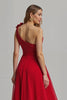 Load image into Gallery viewer, Red One Shoulder A Line Long Formal Dress with 3D Flower