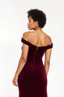 Load image into Gallery viewer, Burgundy Sheath Off the Shoulder Long Formal Dress with Slit