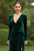 Load image into Gallery viewer, Dark Green Velvet V-Neck Long Sleeves Formal Dress with Slit
