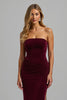 Load image into Gallery viewer, Burgundy Velvet Sheath Strapless Long Formal Dress with Slit