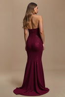 Load image into Gallery viewer, Sparkly Burgundy Mermaid Halter Neck Long Formal Dress