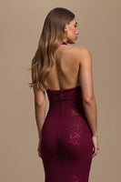 Load image into Gallery viewer, Sparkly Burgundy Mermaid Halter Neck Long Formal Dress