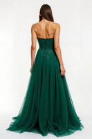 Load image into Gallery viewer, Sparkly Dark Green Tulle Strapless A-Line Long Formal Dress