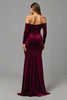 Load image into Gallery viewer, Burgundy Velvet Off the Shoulder Long Formal Dress with Slit