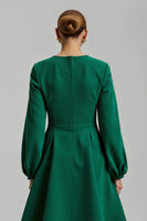 Load image into Gallery viewer, Dark Green Satin Long Sleeves A-Line Long Formal Dress